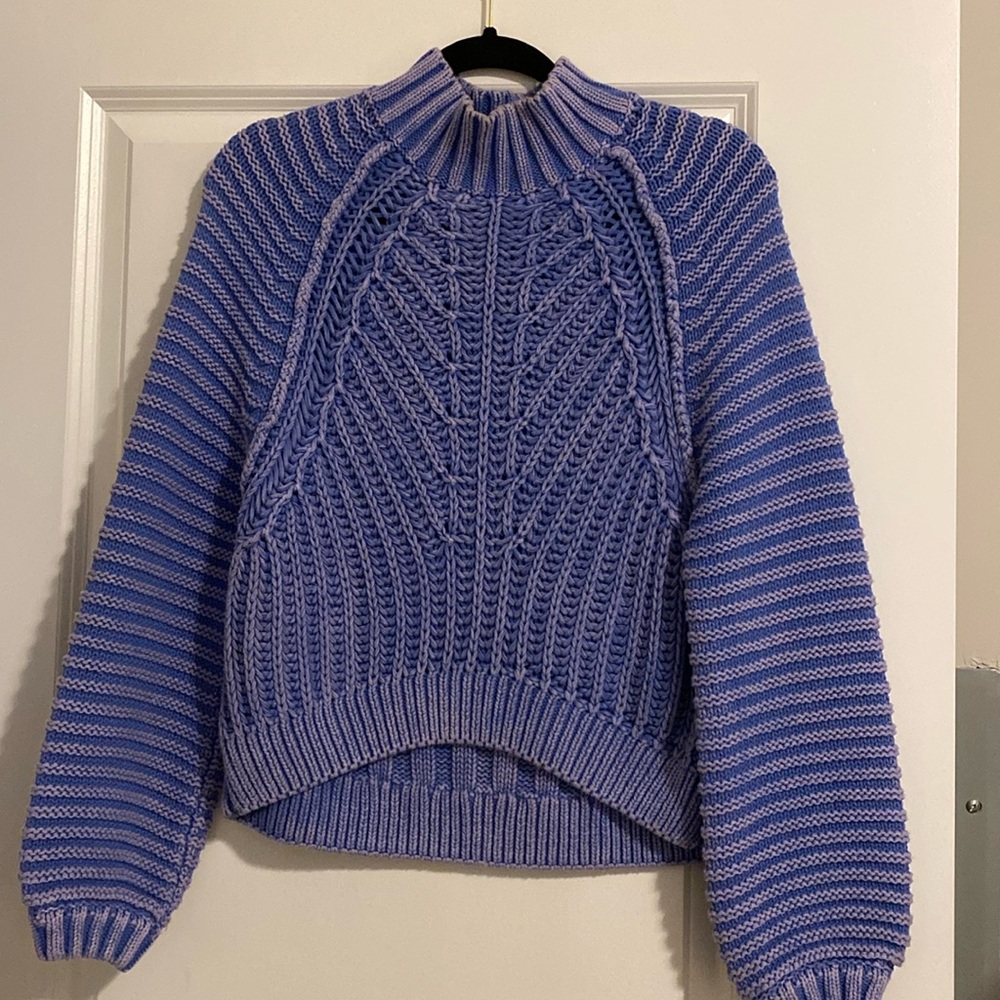 Free People Lavender Cable Knit Mock Neck Sweater